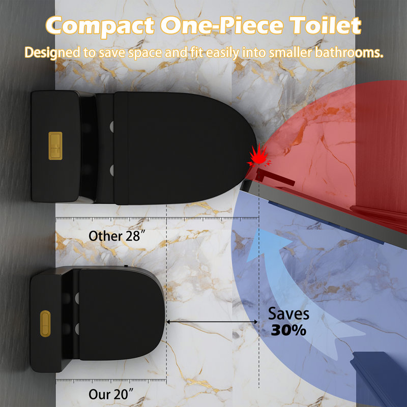 Toilette monobloc compacte moderne Yingze, entraxe de 30,5 cm, profondeur réduite de 50,8 cm pour les petites salles de bain, double chasse d'eau 1/1,28 gal/min, double chasse d'eau cyclonique, entièrement carénée, abattant à fermeture amortie inclus, noire