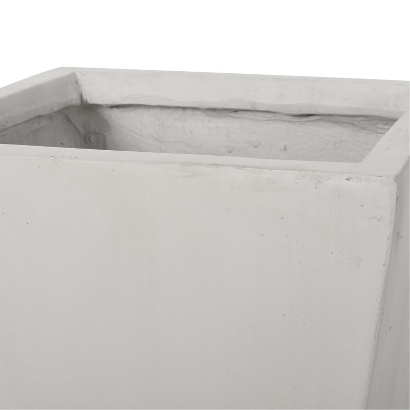 13" Outdoor Modern MGO Small Cast Stone Planter, White, 24.75" H x 13" W x 13" D, Matte White