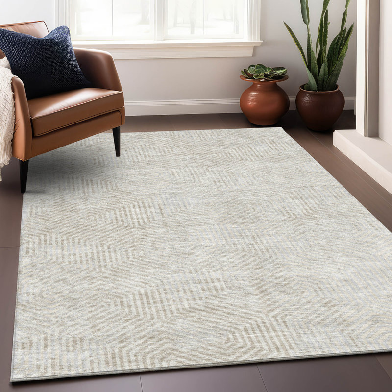 Tapis ivoire Prisco lavable à la machine de qualité supérieure, Rectangle 5 pi x 7 pi 6 po
