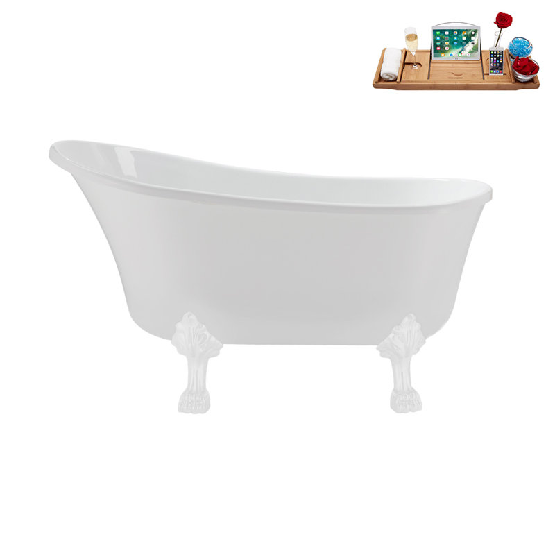 51.2'' x 25.6'' Soaking Acrylic Bathtub, Glossy White, Matte Pink
