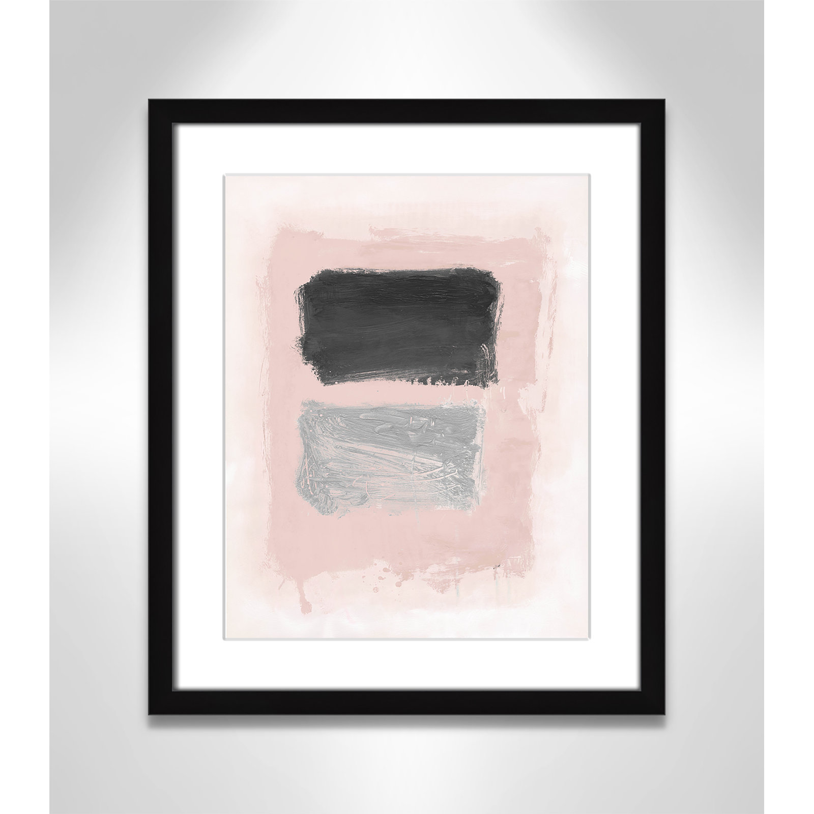 Pink, Black and Silver Shimmer I Print, 19" H x 16" W x 1.25" D, Black Matted Picture Framed