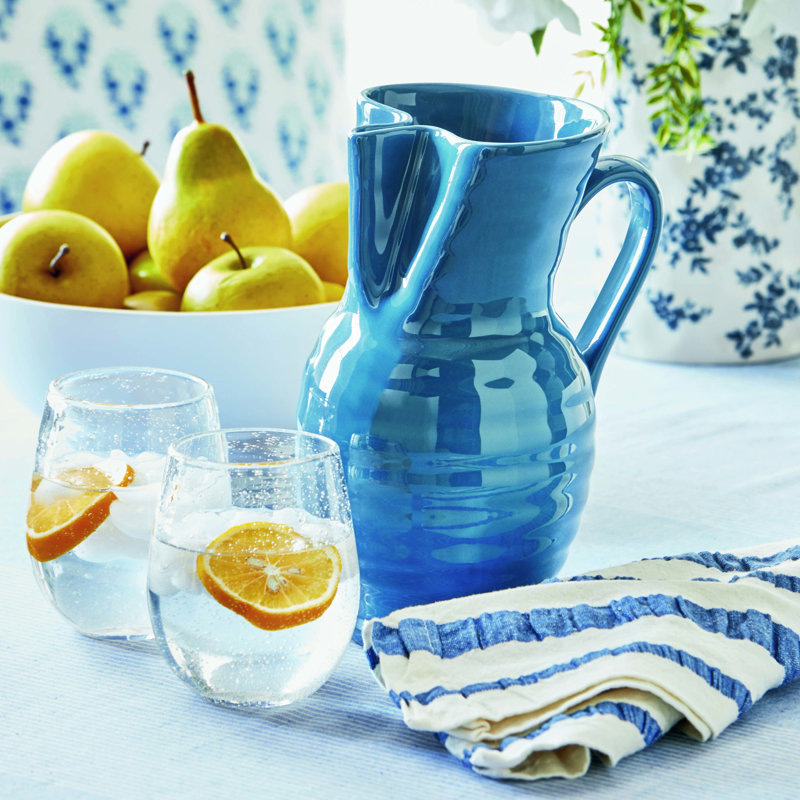 Cengiz Modern Abstract Blue Garden Pitcher, 9.5"