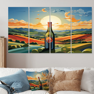 Wine Bottles In Italian Landscapes II - Wine 4 Piece Wall Art