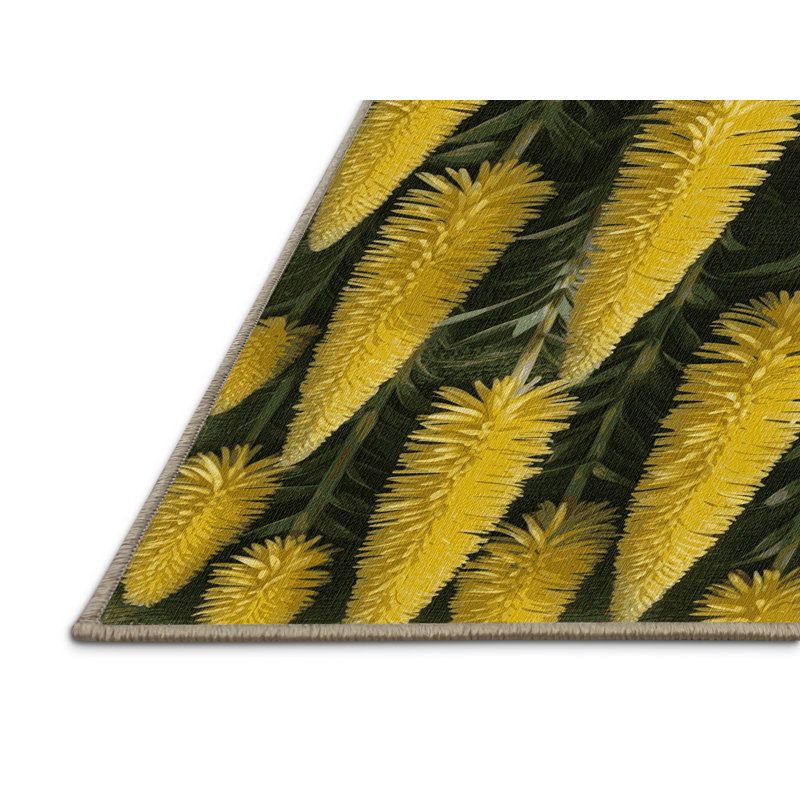 Tapis botanique brun lavable à la machine, Rectangle 5 pi x 7 pi