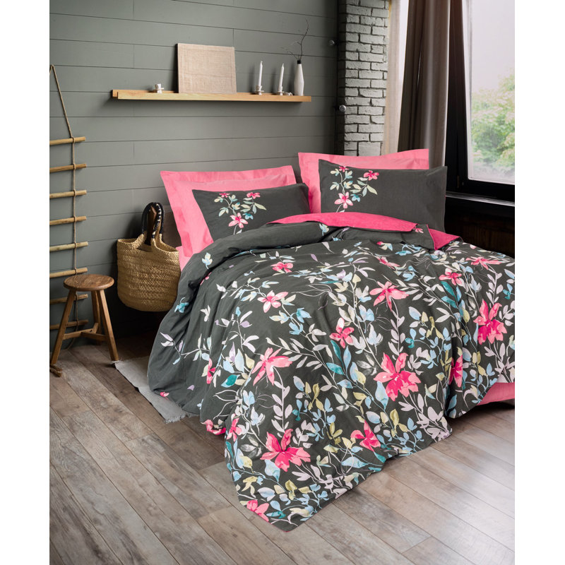 Premium Ranforce Single XXL Quilt Cover Set, 100% Cotton, Pink | Duvet Cover, Pillowcase 31.5 x 31.5 | Reactive Printing, Machine Washable, Button Closure | Soft, Breathable, Perfect for Cozy Bedrooms