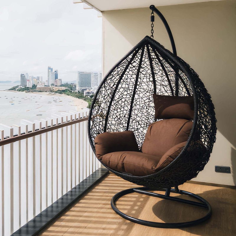 Naperon Garden Swing Chair with Stand, Black/Brown