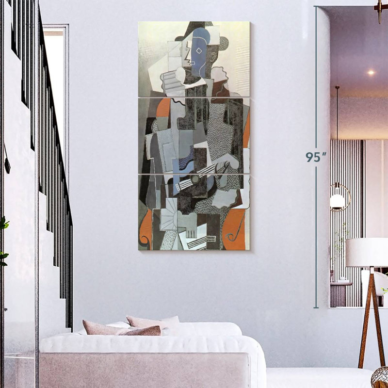 Harlequin jouant de la guitare, H 75 po x l 36 po