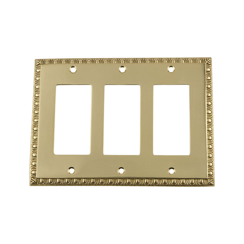 Egg and Dart 3-Gang Rocker Wall Plate, Unlacquered Brass