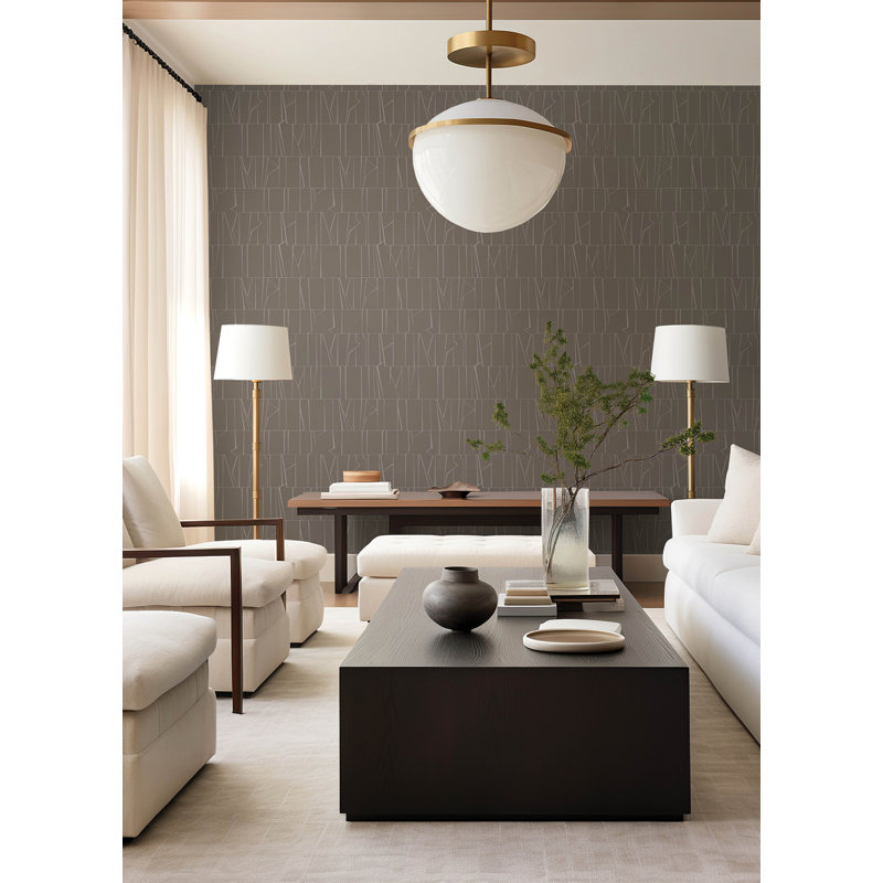Huntington Chocolate Geometric Stripe Wallpaper