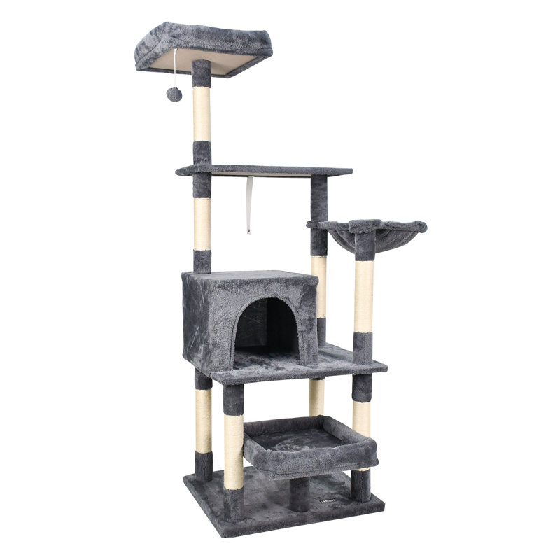 Arbre à chat et condo en fausse fourrure à 3 niveaux 50 po GOOPAWS, gris