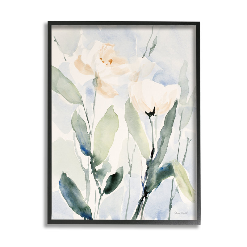 Fleurs blanches traditionnelles, H 14 po x l 11 po x P 1,5 po, Giclée encadrée noir minuit