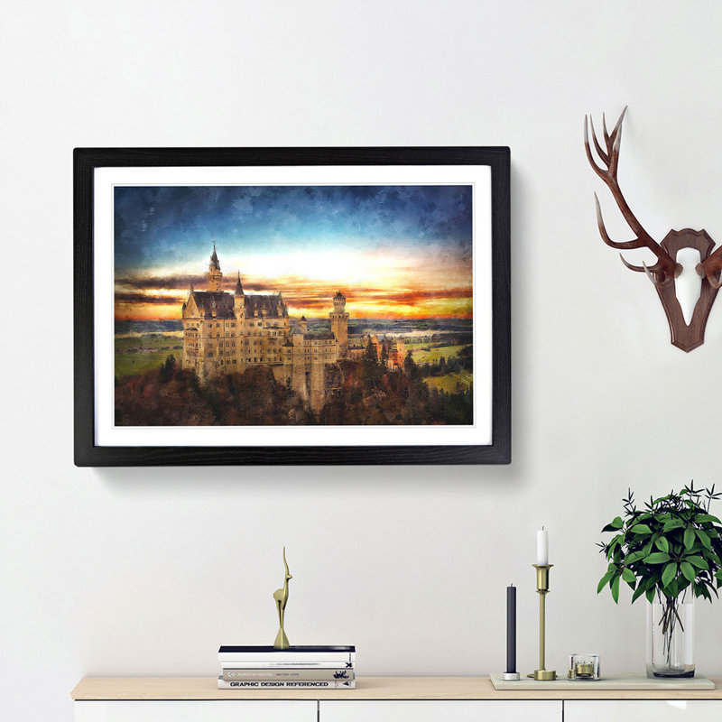 Neuschwanstein Castle - Picture Frame Graphic Art Print, 62cm H x 87cm W x 2cm D, Black Framed