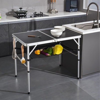 Table de camping pliante, table de camping en aluminium avec pieds réglables, table de salle à manger pliante portative pour l'extérieur et l'extérieur