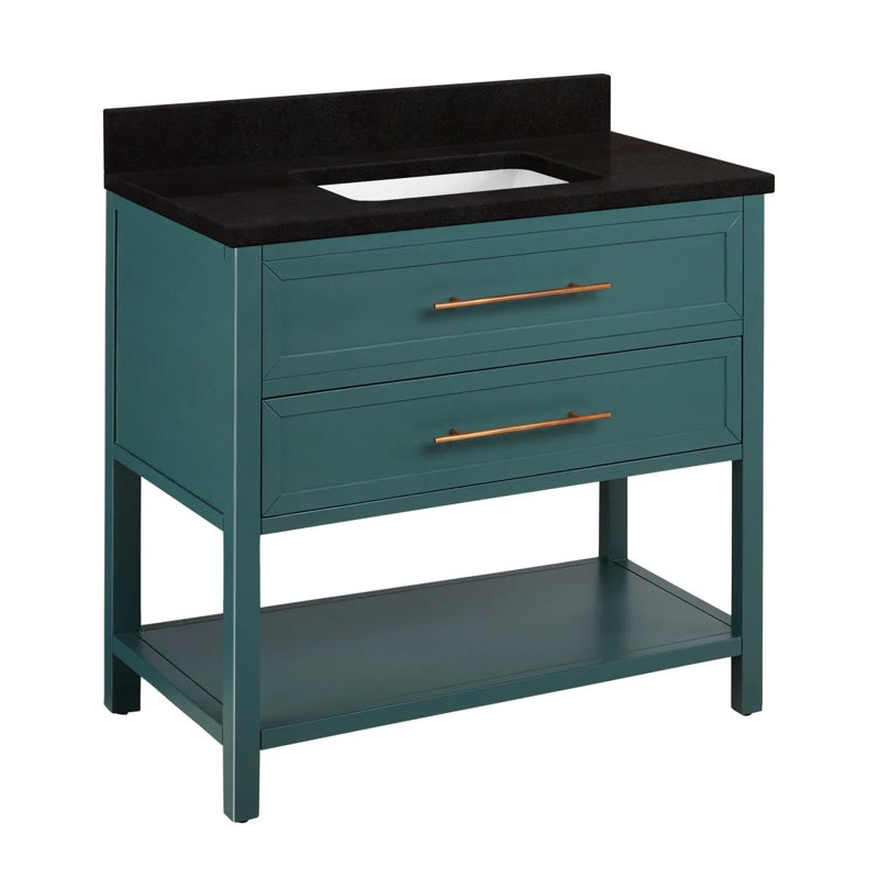 36" Robertson Single Bathroom Vanity Set with Rectangle Undermount Sink, Carrara Marble, Midnight Navy Blue, No Faucet Hole