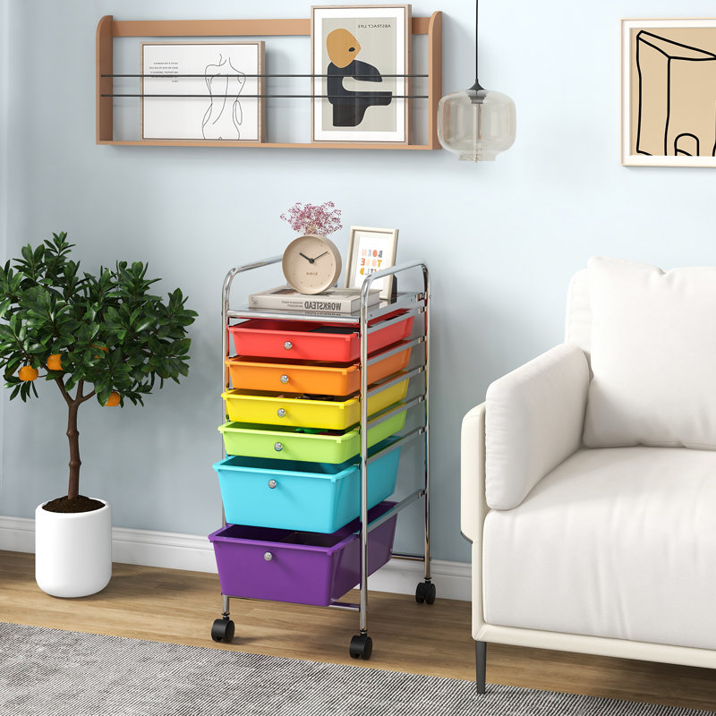 6 Drawer Storage Drawer, Red/Orange/Green/Yellow/Blue/Purple