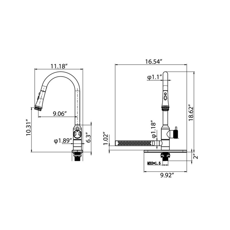 Le robinet de cuisine multi-fonctions High-ARC avec valve à fonction claire, pulvérisateur rétractable, bec latéral élargi et brosse mobile (plaque incluse)