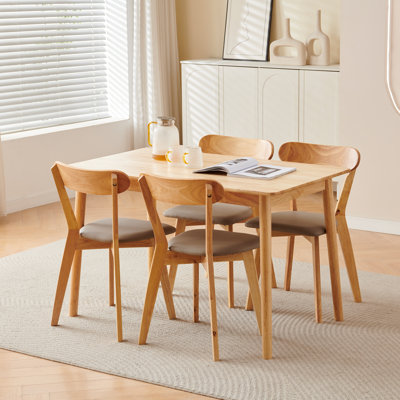 5-piece Wood Dining Table Set, Farmhouse Kitchen Table Chairs Set Of 4, 100% Natural Solid Wood Material, Fsc-certified