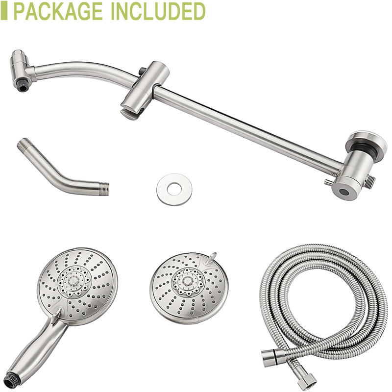 5" Multi Function Shower Head With Adjustable Slide Bar In Brushed Nickel - 5 Settings For Enjoyable And Bath Experience Bar, Spray Modes Time