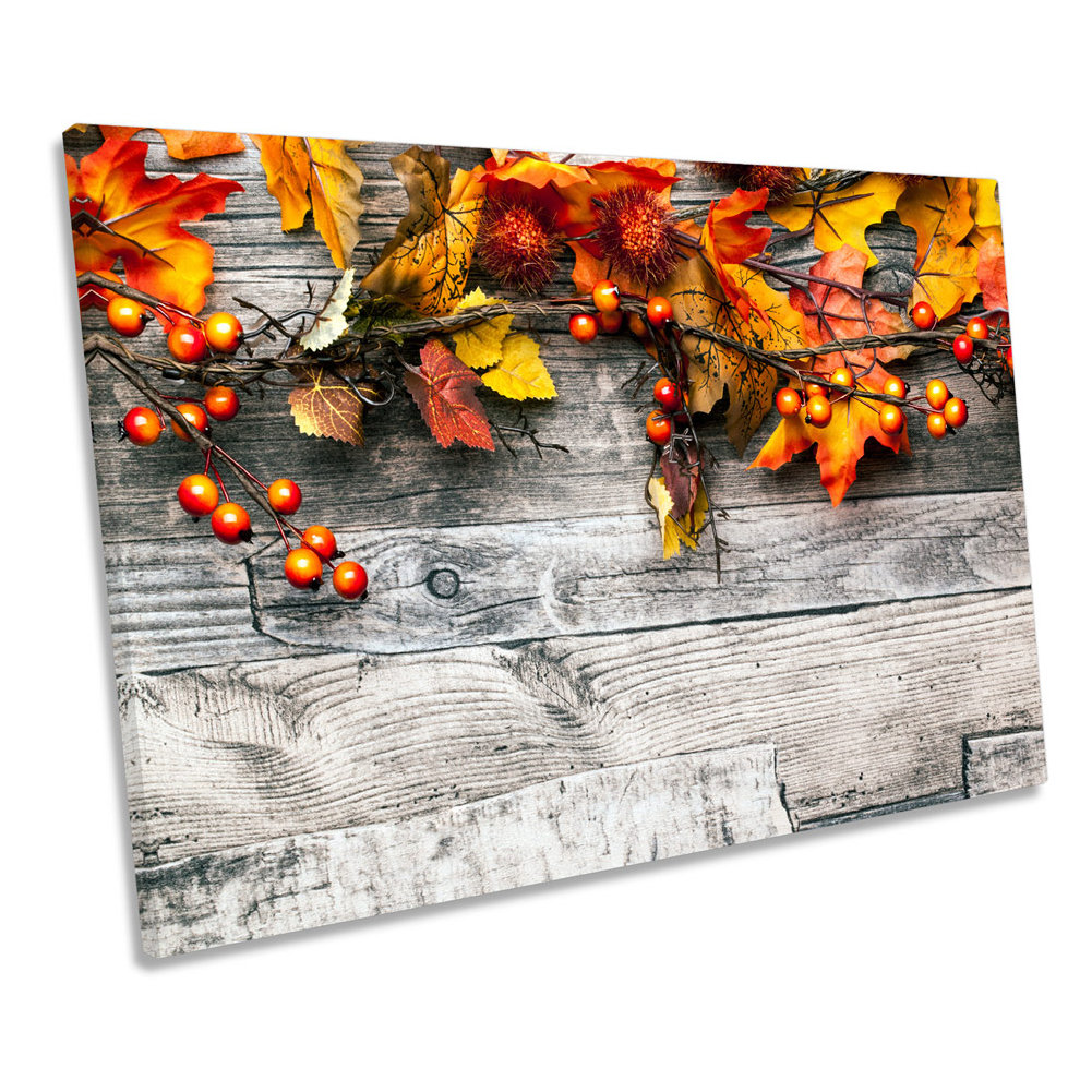 August Grove Autumn Leaves Berries Floral Picture Canvas Wall Art Print ...