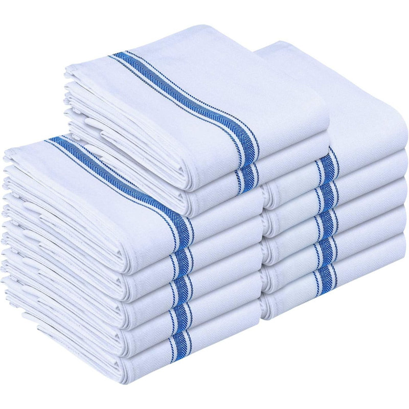 Dish Towels [15 Inches] 100% Ring Spun Cotton Highly Absorbent & Reusable Cleaning Bar, Tea, Kitchen And Dishcloths Set - 200 GSM