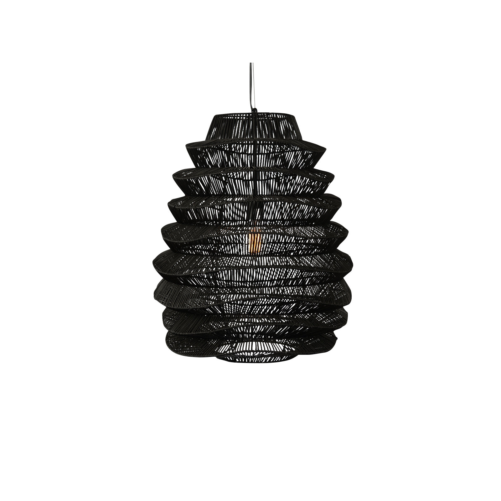Barlow Single Light Rattan Dimmable Pendant, Black