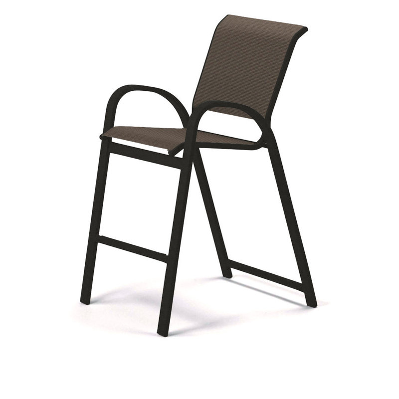 Holna Powder Coated Aluminum Outdoor 29'' Bar Stool, Brown Sunbrella® Tweed, Textured Graphite