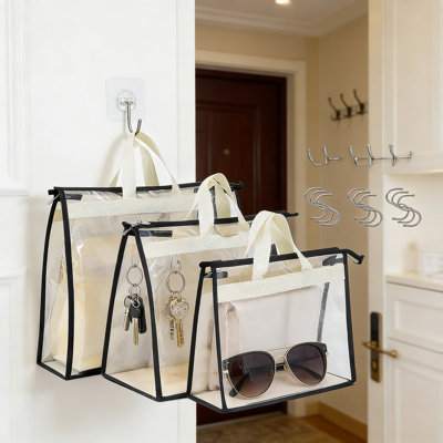 Clear Handbag Storage Organizer With Zipper, 9-Pack Dustproof Purse Covers In 3 Sizes, Waterproof & Breathable Non-Woven Fabric For Closet Organization