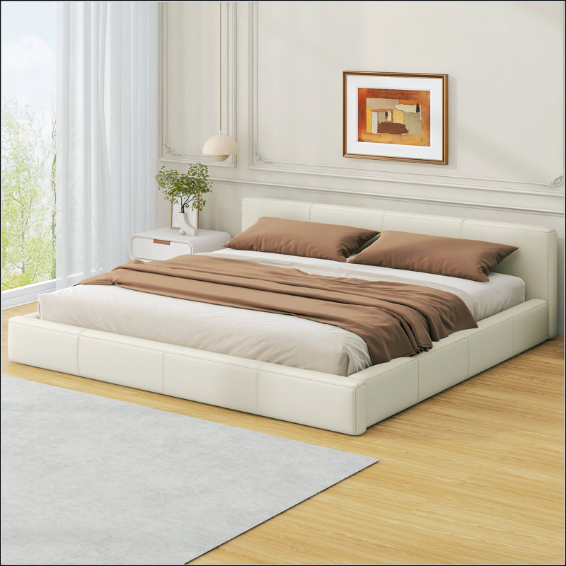 Lit tapissier beige élégant, Très grand