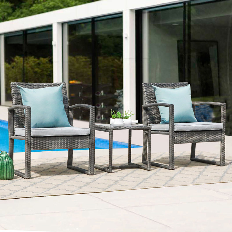 Ables Wicker 2 - Person Patio Conversation Set with Cushions, Grey Frame/Light Grey Cushion