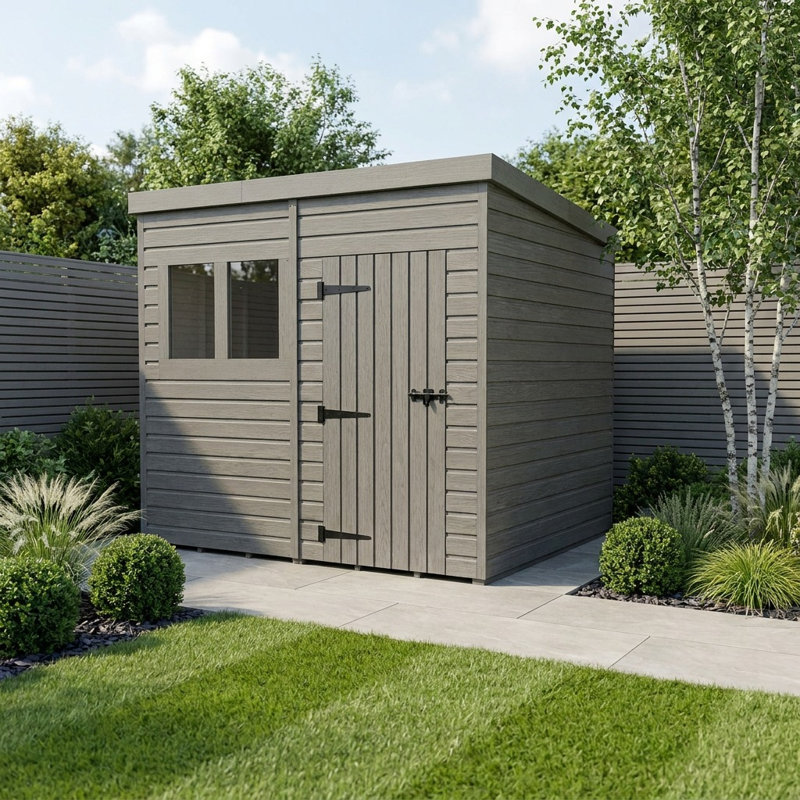 Total Sheds 11ft x 6ft Composite Pent Garden Shed - Single Door - With Windows - EPDM Rubber Roof - UK Manufactured