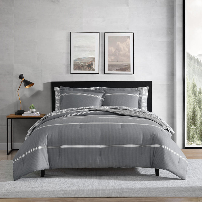 Gray Twin Microfiber Reversible Bedding Set