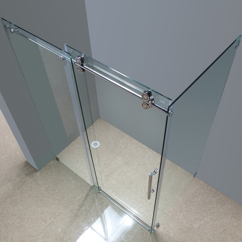 Cabine de douche rectangulaire à porte coulissante sans cadre avec panneau fixe H 75 po x l 60 po Langham