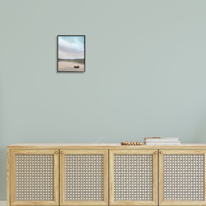 «Lone Floating Dock Serene Lake View Pastel Sky Giclee», art texturé par Amy Hall, Giclée encadrée noir minuit