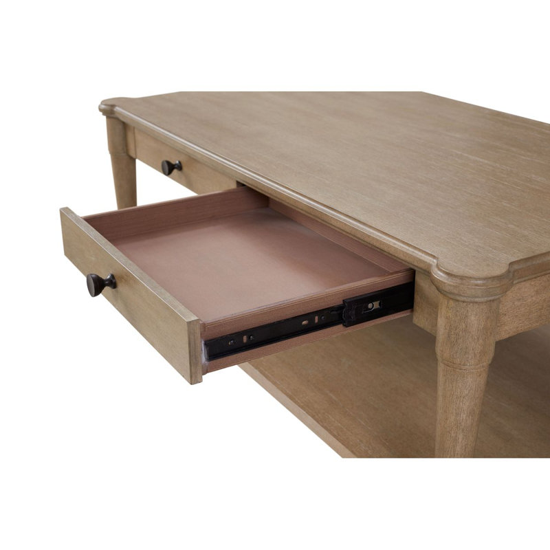 Table basse couleur sable avec deux tiroirs et roulettes de rangement, Sable