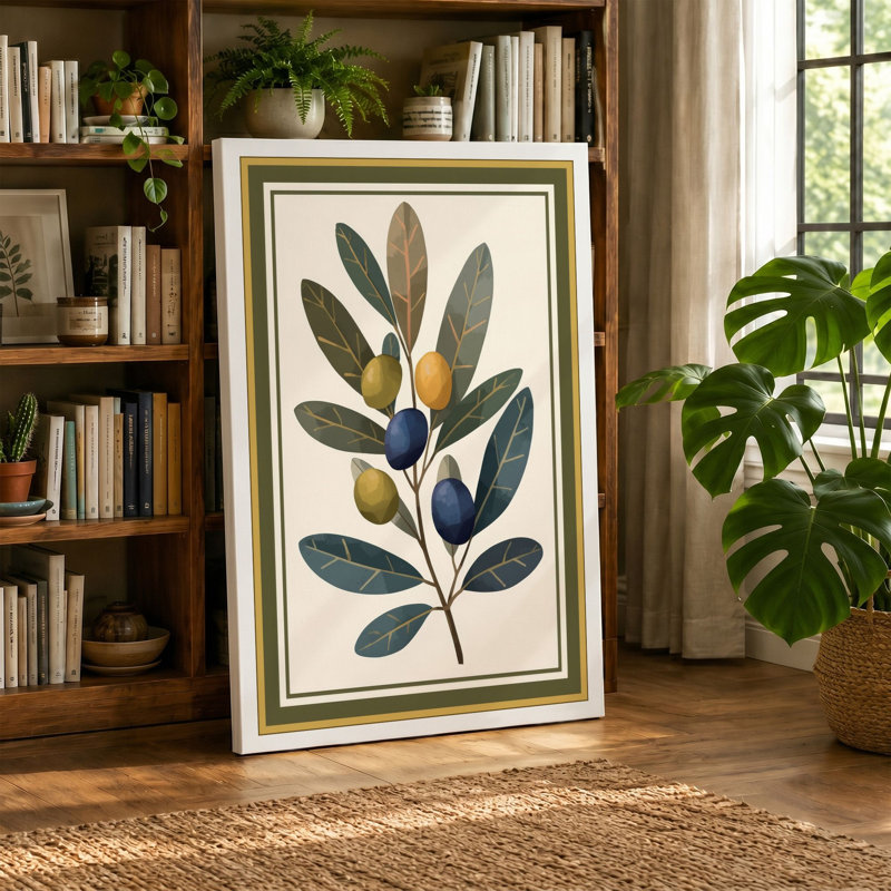 Botanica with Berries Botanical - Wrapped Canvas, 30x20 - 76.2 x 50.8 cm, Teal Border