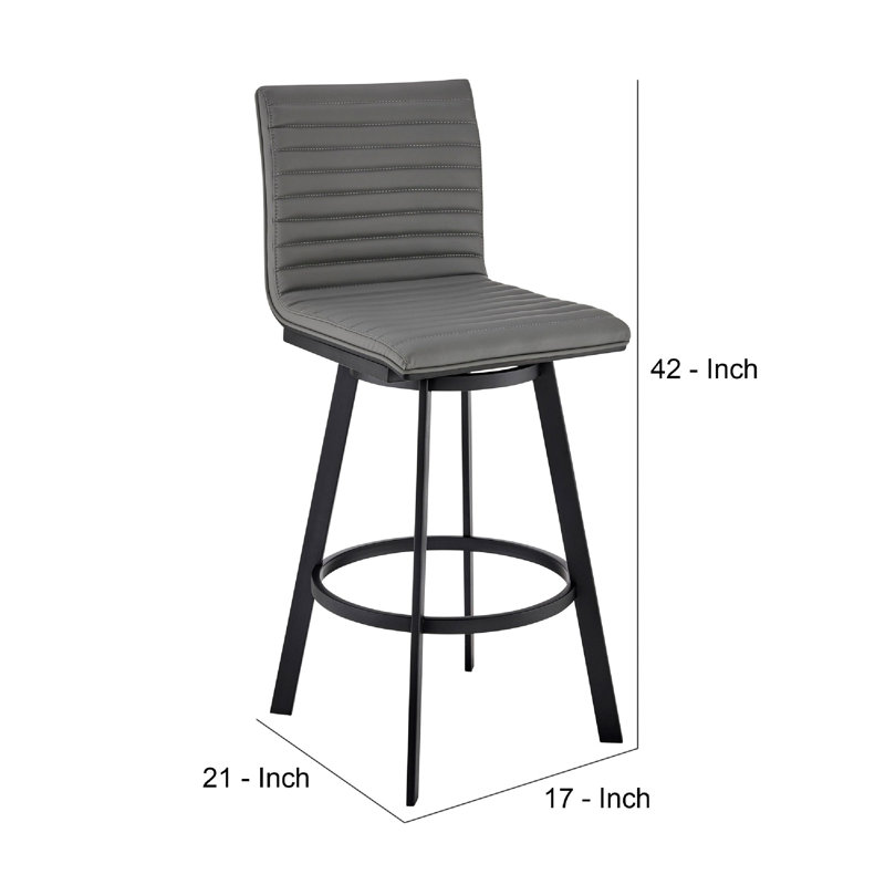 Tabouret de bar pivotant avec coutures horizontales, argent et gris, Noir, Noir
