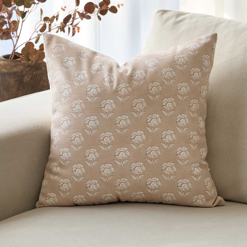 Monza Rustic Elegance Serene Floral Pillow Cover, Light Camel, 18" H x 18" W