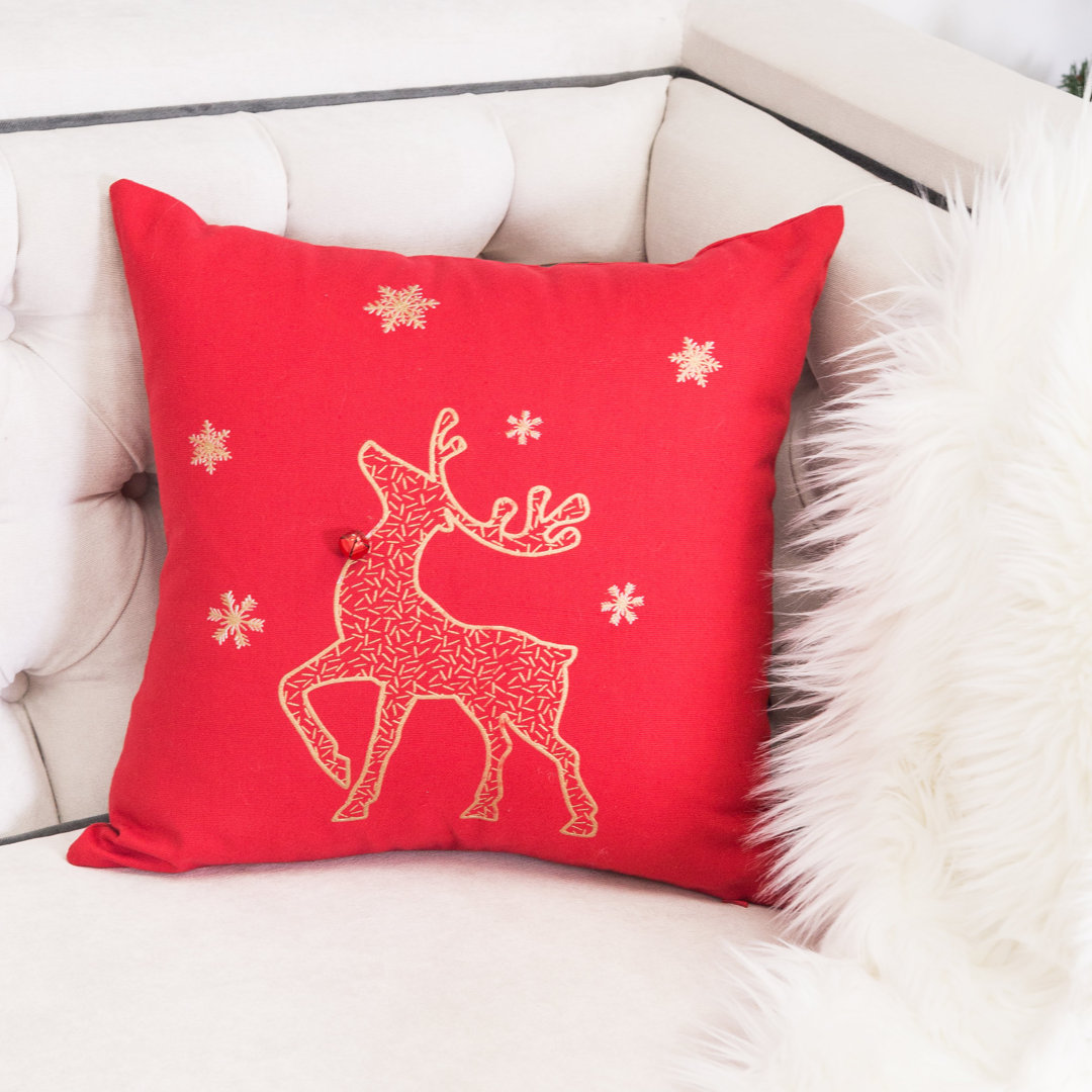Merry Christmas Series Reindeer Snowflake Embroidery Indoor/Outdoor Linen Throw Pillow Homey Cozy