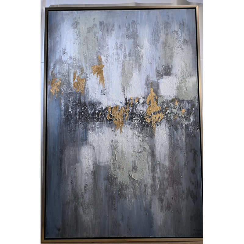 Toile abstraite dorée, art encadré or gris 61 po x 41 po