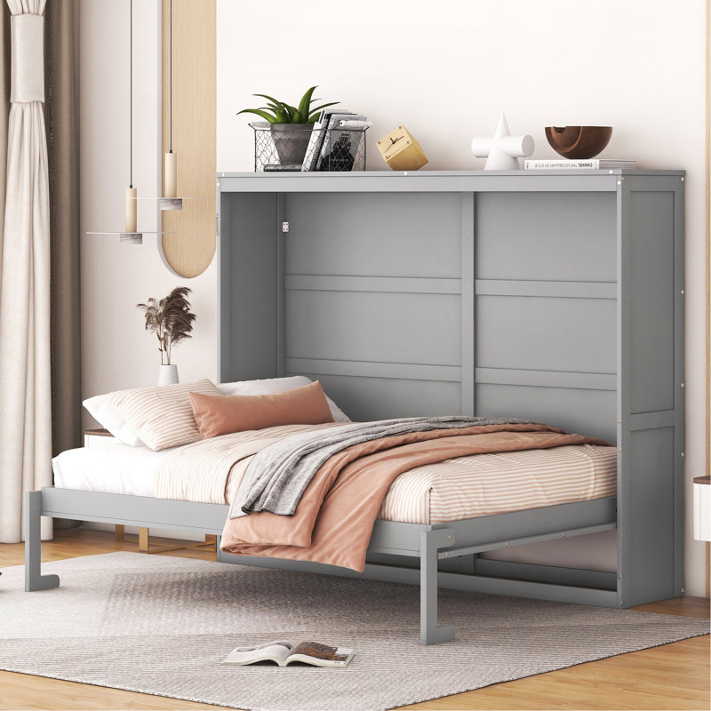 Lit escamotable double pleine grandeur, gris, Gris, Lit double