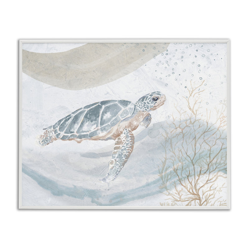 Tortue, aquarelle de style giclée par Patricia Pinto, Giclée encadrée blanc bord de mer, H 11 po x l 14 po
