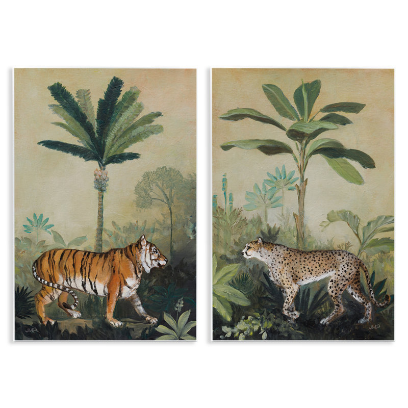 «Tiger Cheetah Jungle Forest», ensemble de 2 plaques murales par Julia Purinton, H 19 po x l 13 po