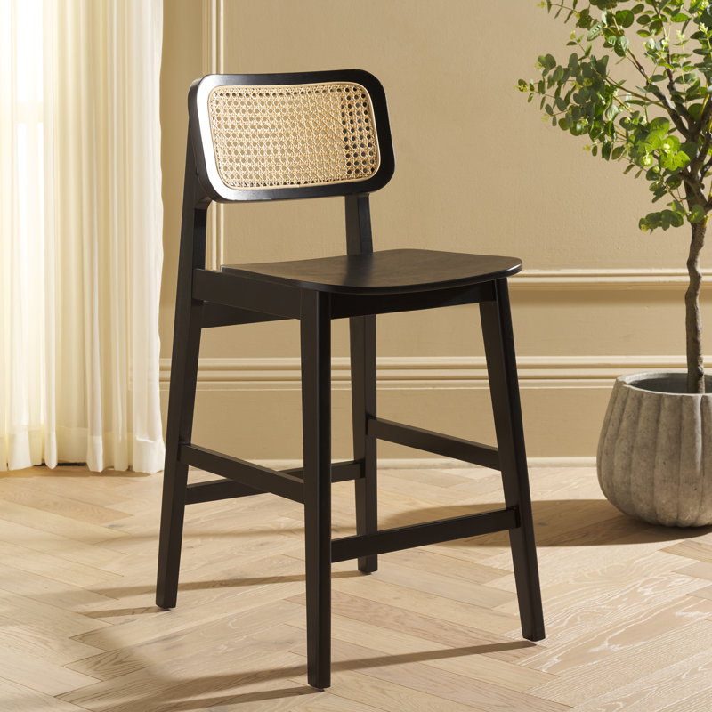 Luz Cane Counter Stool, Black/Natural