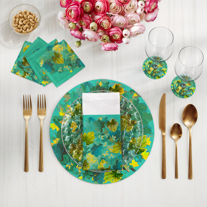 Fallen Leaves Vegan Leather Round Pebble Placemat