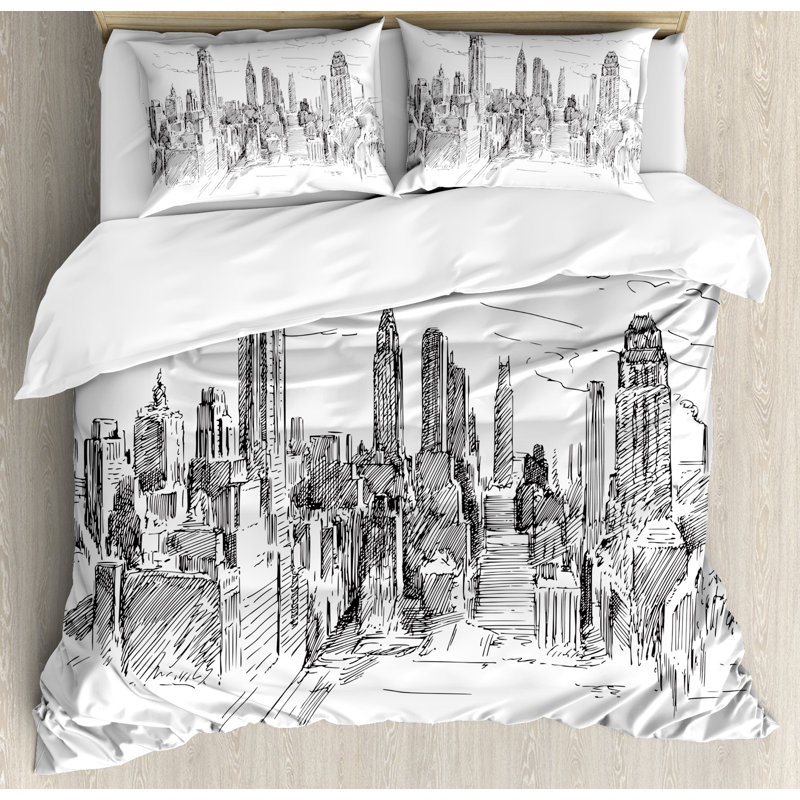 Modern & Contemporary Polyester Duvet Cover, King, Black/Gray