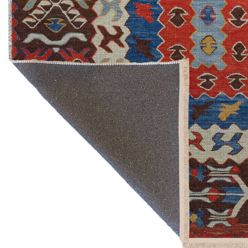 Tapis décoratif multicolore à motif frangé et à motif traditionnel, Rectangle 3 pi 3 po x 6 pi 6 po