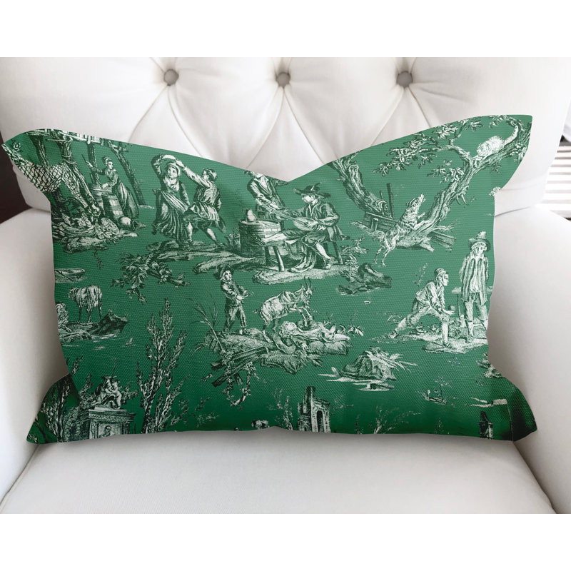 Toile Cotton Reversible Throw Pillow, Emerald