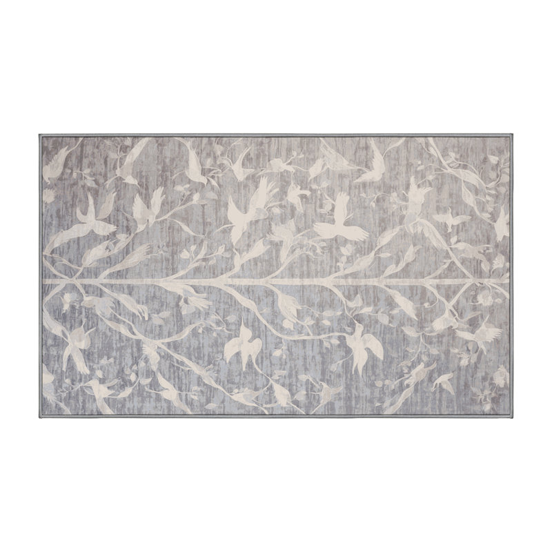 Machine Washable Gray Area Rug, Rectangle 2' x 3'