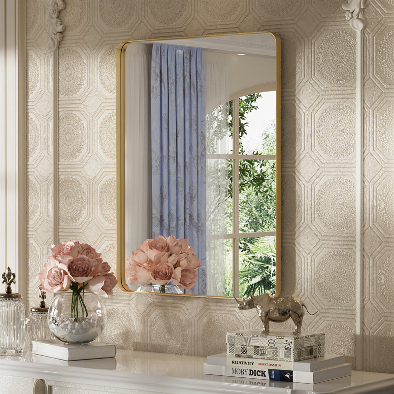 Morelock Metal Rectangle Bathroom Mirror Wall Mirrors, Gold, 36" x 24"