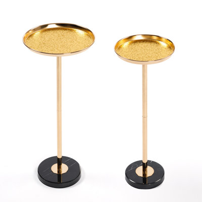 2 Pcs Adjustable Side Table Small Tea Round Side Table Marble Decorative Pedestal End Table